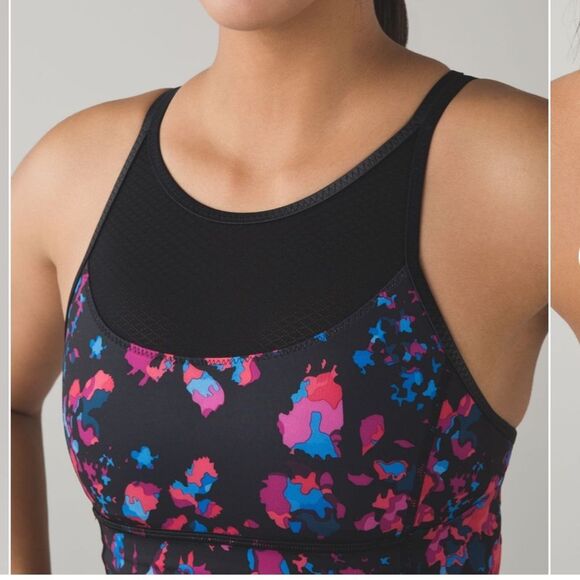 LULULEMONClip-In Longline Sports Bra Black & Dandy Digie Multi Women’s Size 6